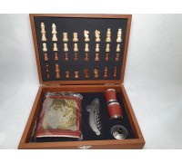 Подарочный набор HELIOS Чемодан с шахматами ( Шахматы+Фляжка+открывашка+стопарики+воронка)